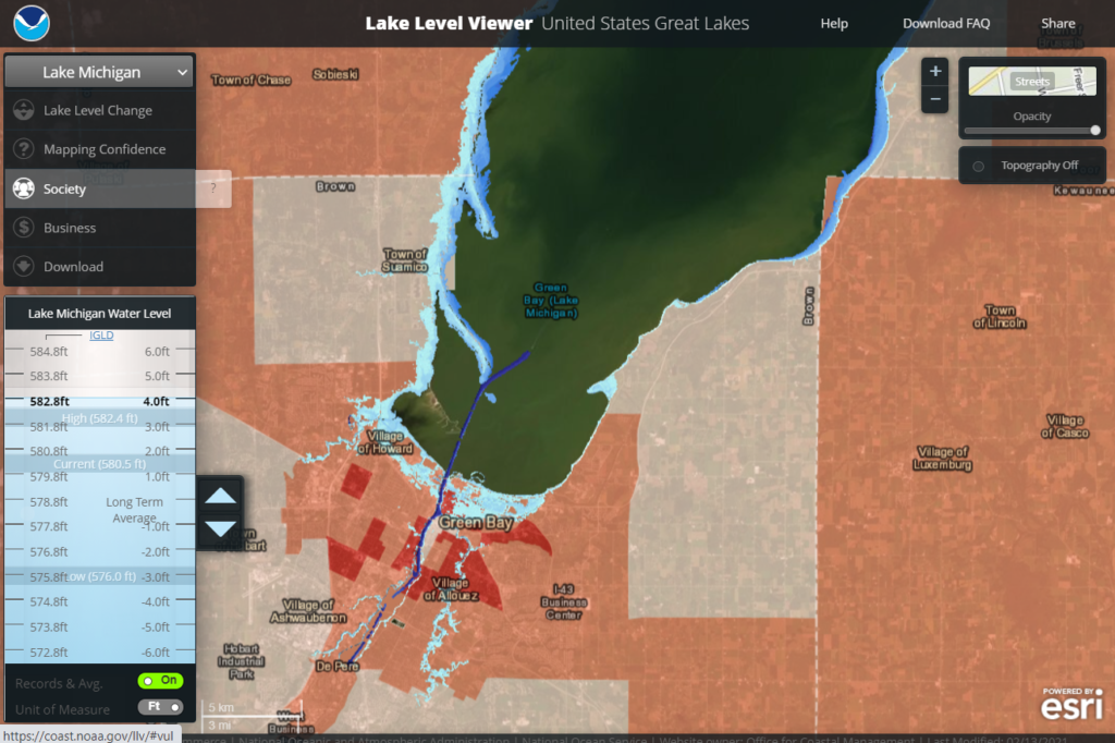 The Green Bay area with social vulnerability data displayed.