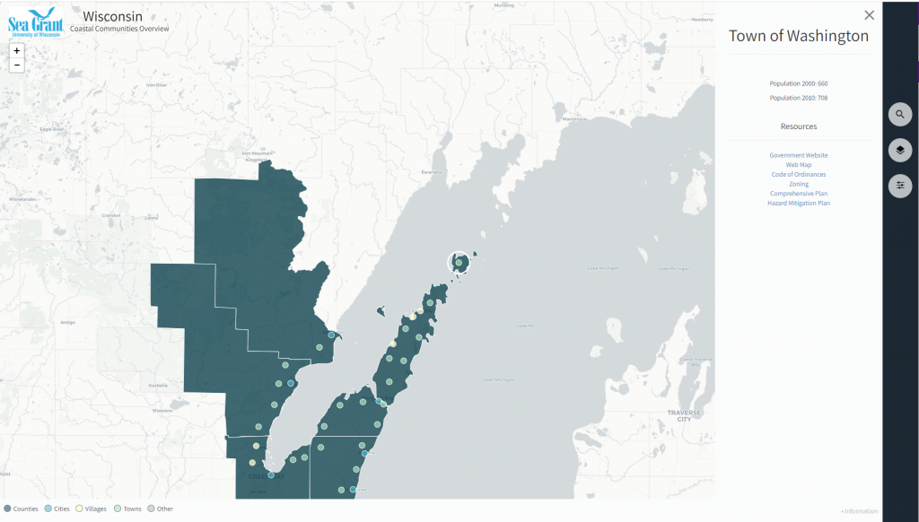 Panel with links to access the Town of Washington's web map, zoning, ordinances, and other resources.