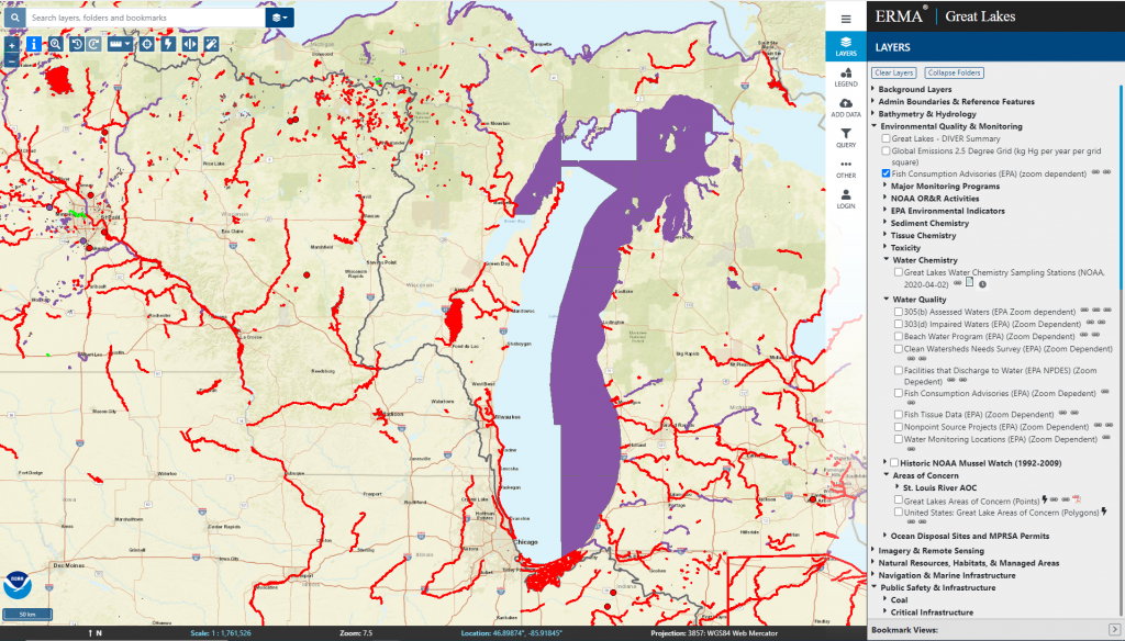 Areas of concern in the Lake Michigan and surrounding areas.