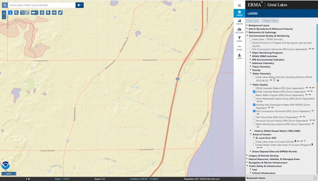 Inland lakes with fish advisories issued in the state of Wisconsin.