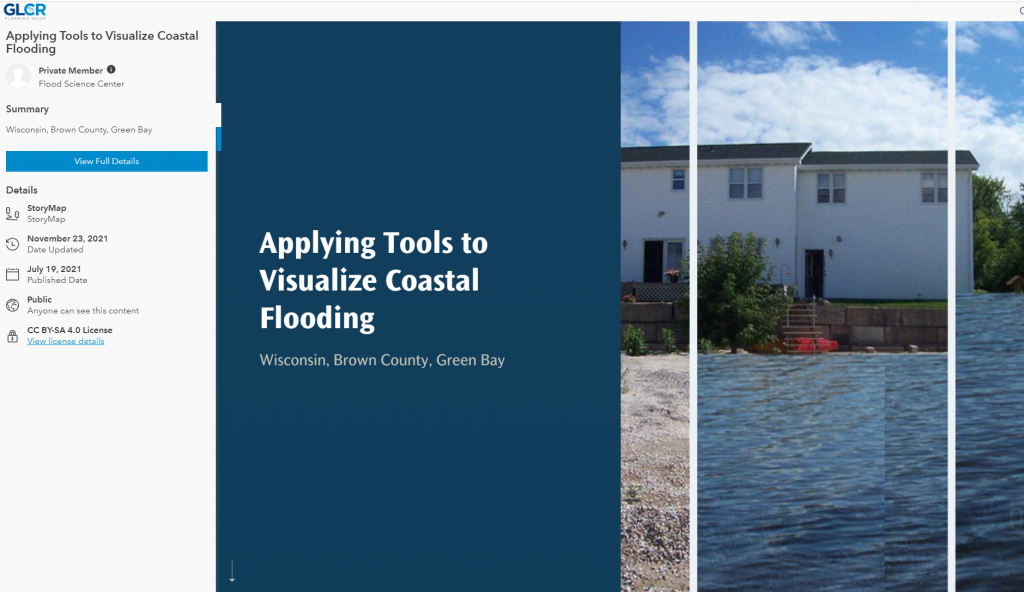 Title page for Applying Tools to Visualize Coastal Flooding, with the title text and an image of a flooded home