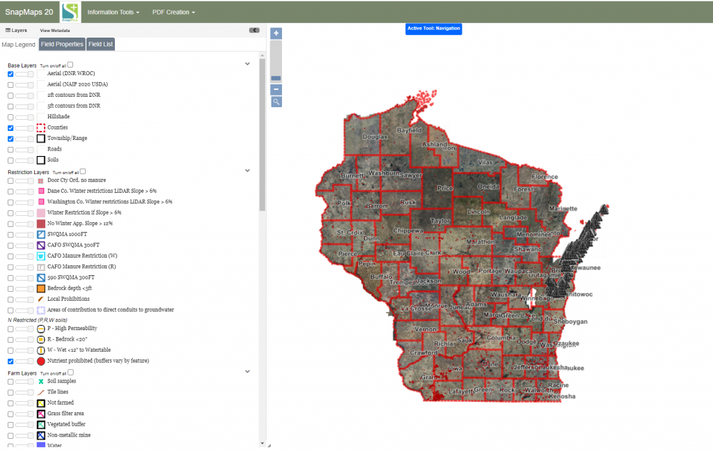 Map of Wisconsin with long-term risks for spreading manure.