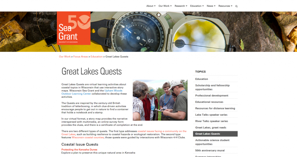 The WI Sea Grant website article describing the Great Lakes Quests