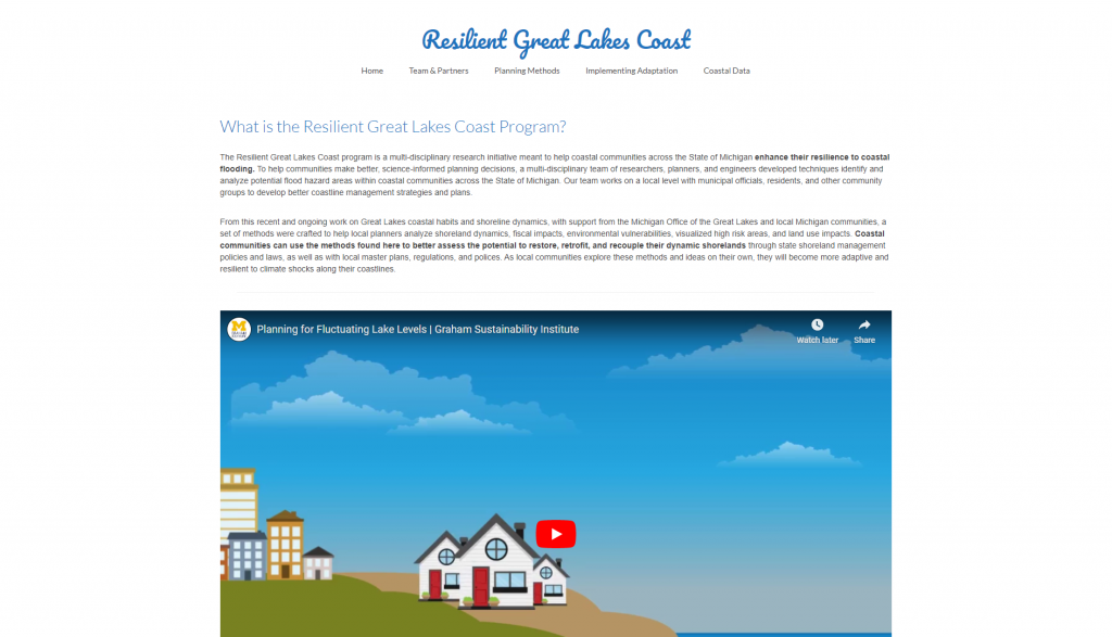 The home page of the Resilient Great Coasts website, with a description of the program and an explanatory video