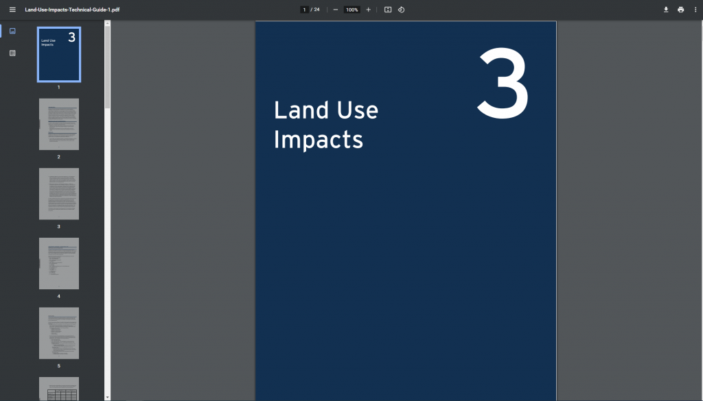The Land Use Impacts guidebook title page