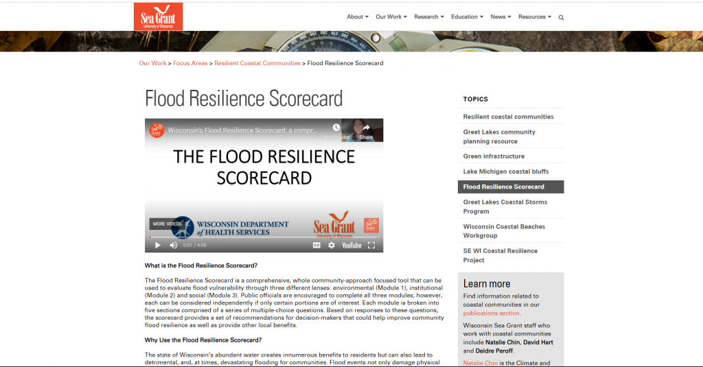 The Sea Grant website, with a video about the scorecard and text describing how to use it