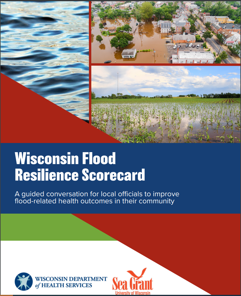 The title page of the scorecard, with the name of the scorecard and images of flooding