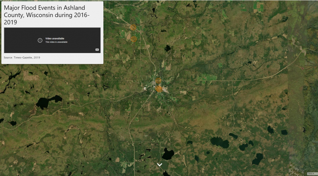 A map of flooded areas in a coastal county