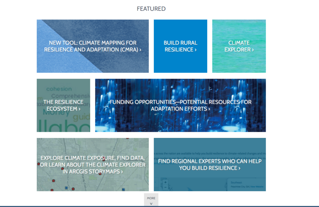 Featured resources on the home page of the US Climate Resilience Toolkit